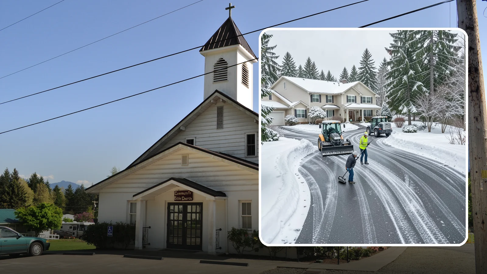 Circular Driveway Snow Removal in Concrete, Skagit County, WA - We clear curved circular driveways evenly so the full loop stays open and safe.