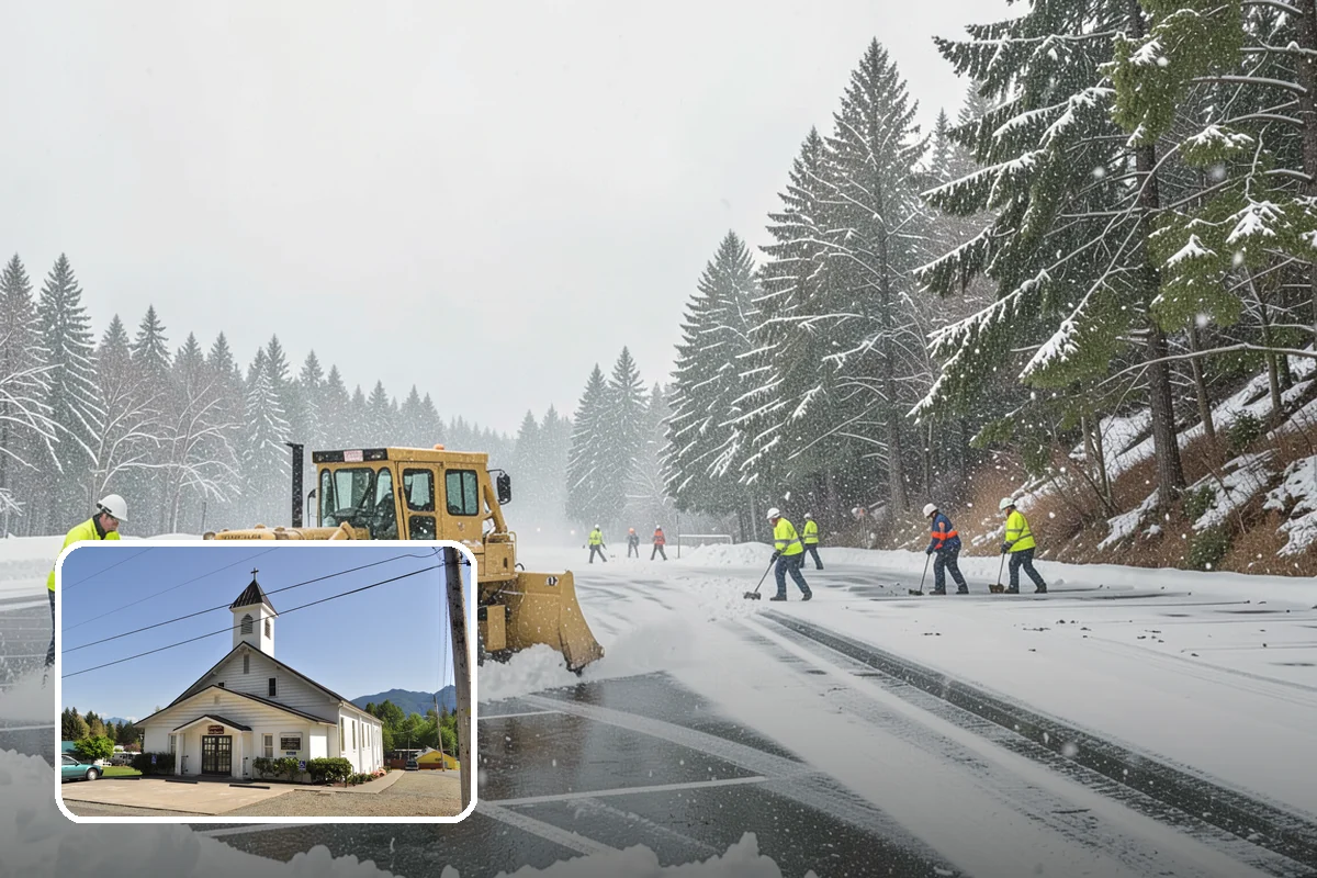 Circular Driveway Snow Removal in Concrete, Skagit County, WA - Even clearing around the full loop