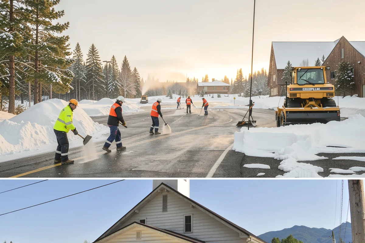 Circular Driveway Snow Removal in Concrete, Skagit County, WA - Circular driveway service is busiest during lowland snowfalls in midwinter.