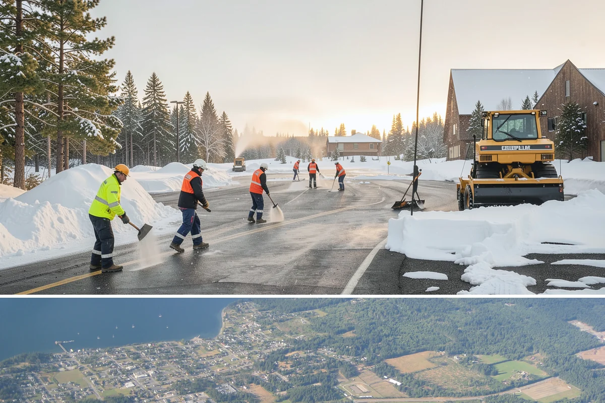 Circular Driveway Snow Removal in Coupeville, Island County, WA - Circular driveway service is busiest during lowland snowfalls in midwinter.