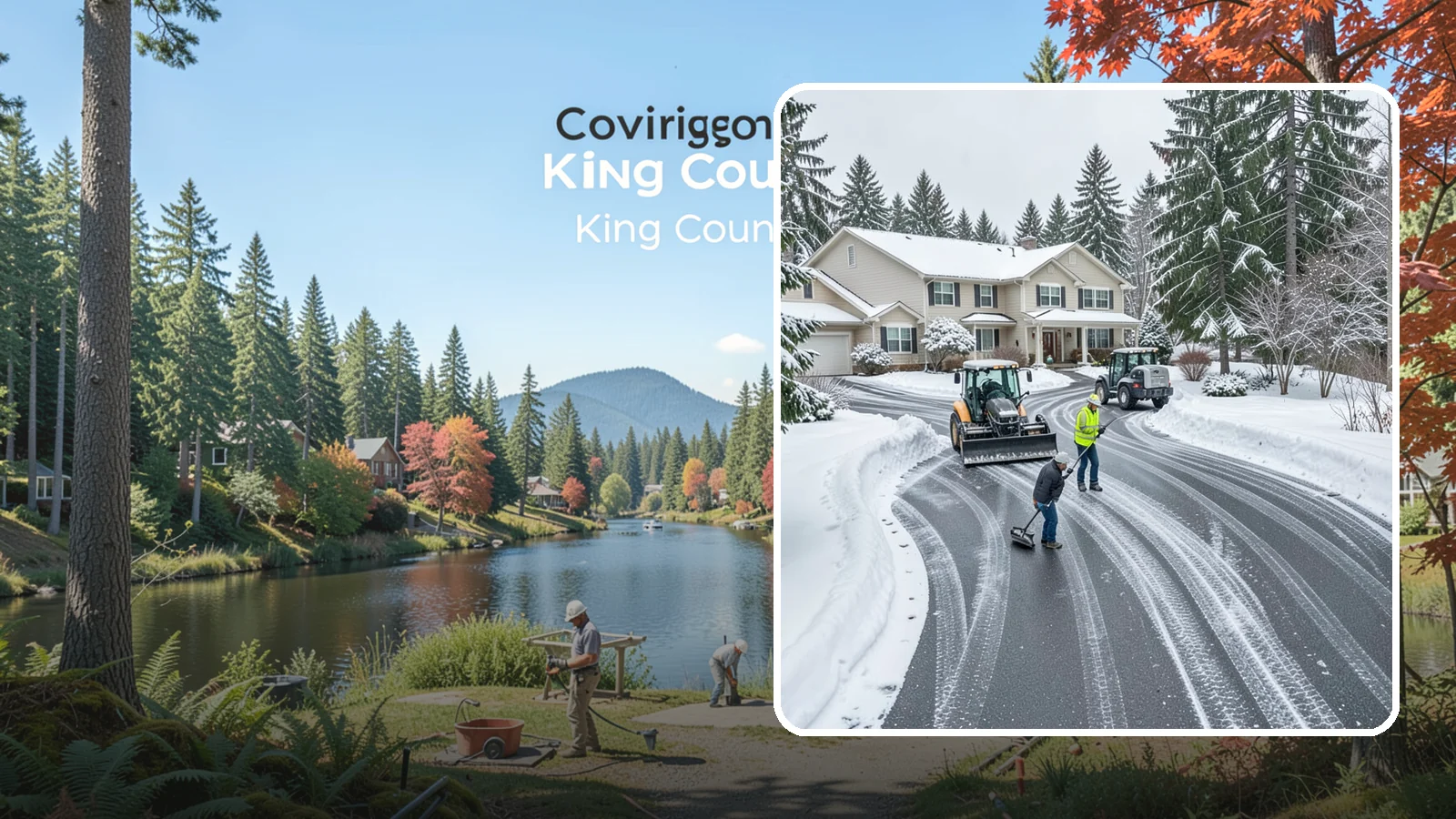 Circular Driveway Snow Removal in Covington, King County, WA - We clear curved circular driveways evenly so the full loop stays open and safe.