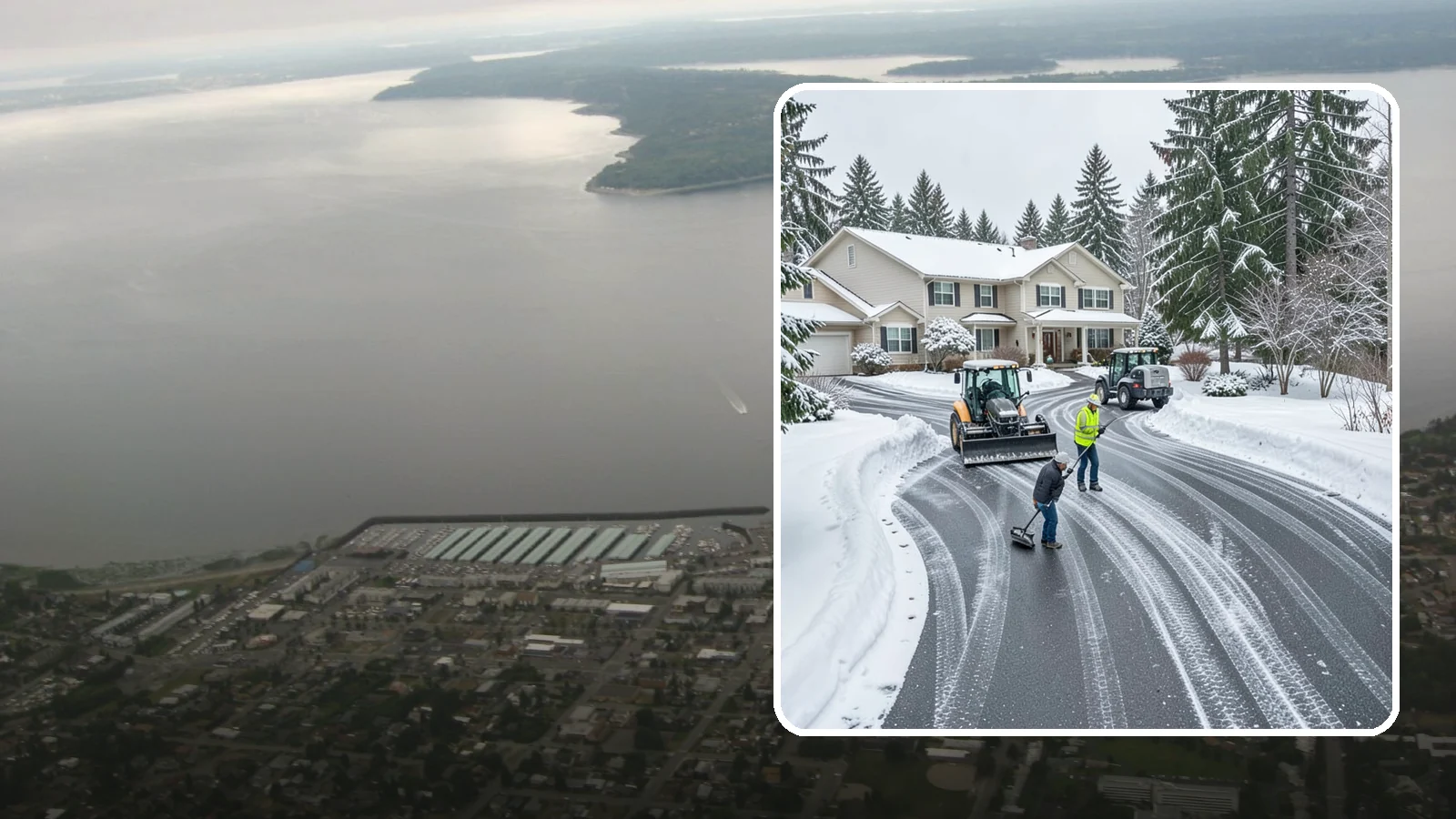 Circular Driveway Snow Removal in Des Moines, King County, WA - We clear curved circular driveways evenly so the full loop stays open and safe.