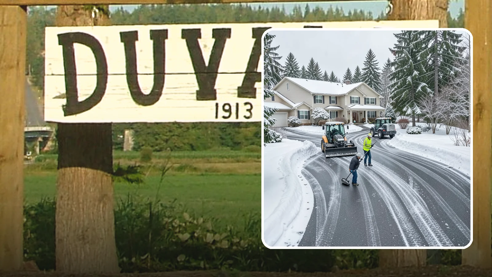 Circular Driveway Snow Removal in Duvall, King County, WA - We clear curved circular driveways evenly so the full loop stays open and safe.