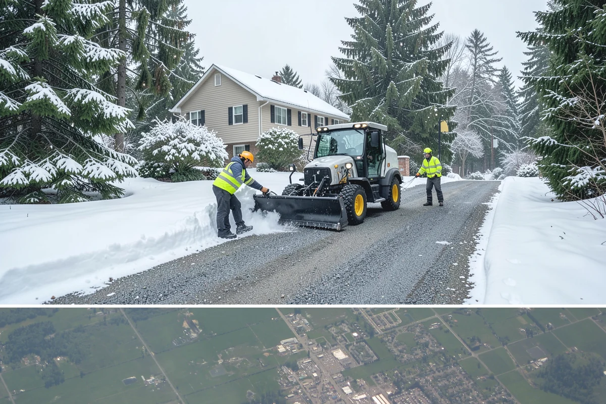 Circular Driveway Snow Removal in Enumclaw, King County, WA - Circular driveway service is busiest during lowland snowfalls in midwinter.