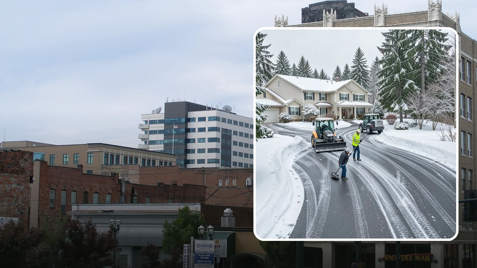 Circular Driveway Snow Removal in Everett, Snohomish County, WA - We clear curved circular driveways evenly so the full loop stays open and safe.