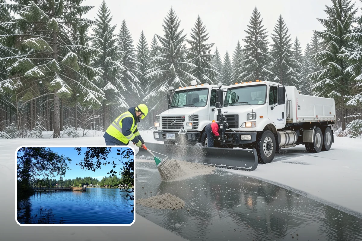 Circular Driveway Snow Removal in Federal Way, King County, WA - Even clearing around the full loop