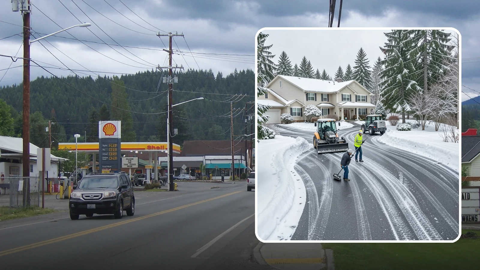 Circular Driveway Snow Removal in Granite Falls, Snohomish County, WA - We clear curved circular driveways evenly so the full loop stays open and safe.