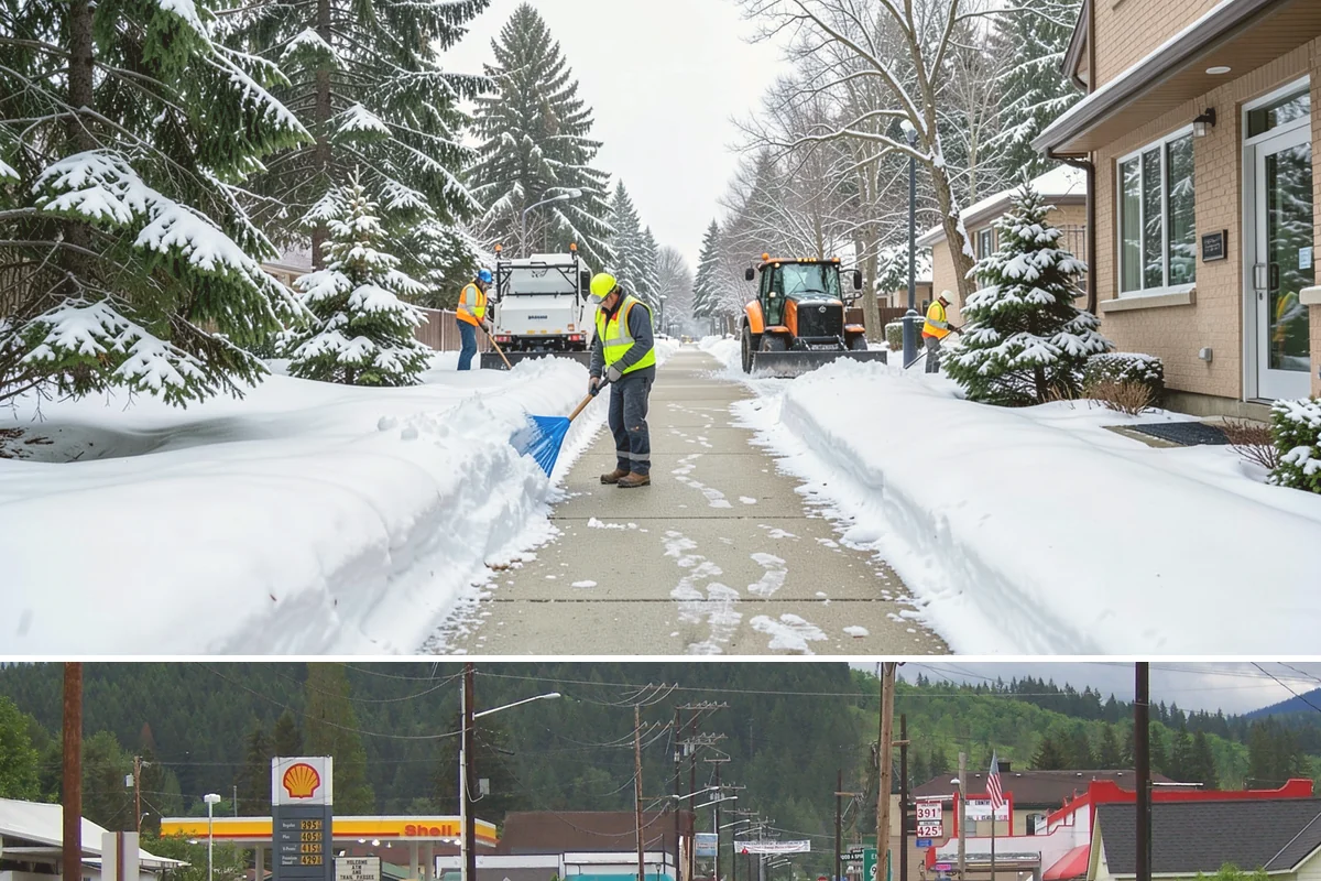 Circular Driveway Snow Removal in Granite Falls, Snohomish County, WA - Circular driveway service is busiest during lowland snowfalls in midwinter.
