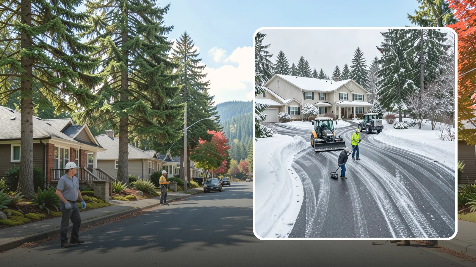 Circular Driveway Snow Removal in Hunts Point, King County, WA - We clear curved circular driveways evenly so the full loop stays open and safe.