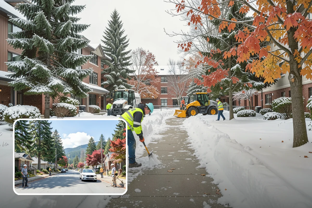 Circular Driveway Snow Removal in Hunts Point, King County, WA - Even clearing around the full loop