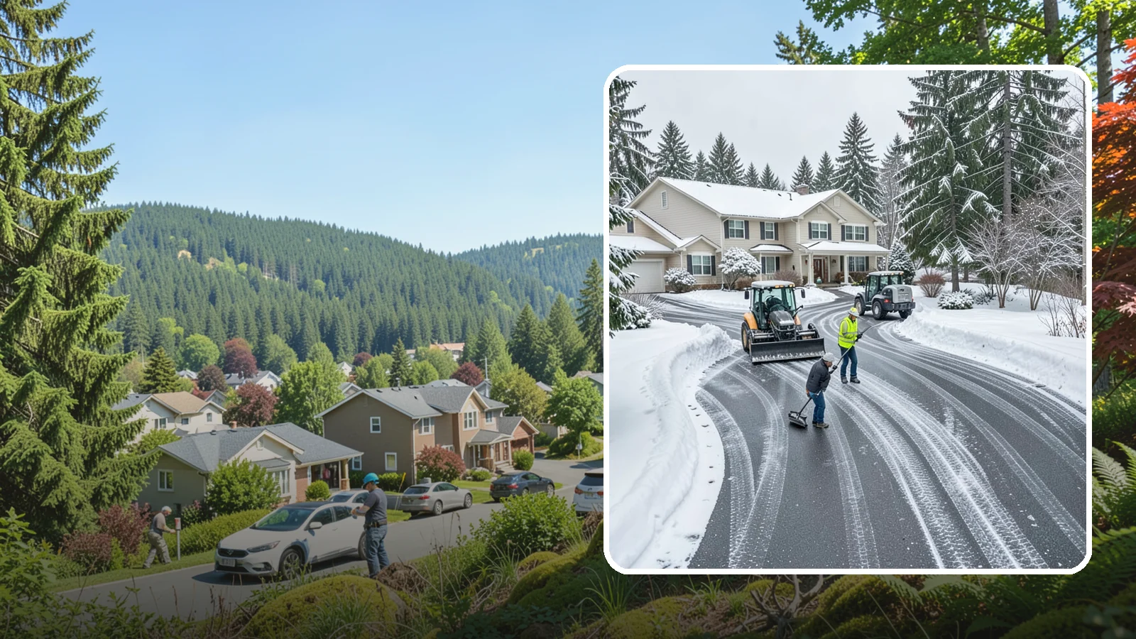 Circular Driveway Snow Removal in Index, Snohomish County, WA - We clear curved circular driveways evenly so the full loop stays open and safe.