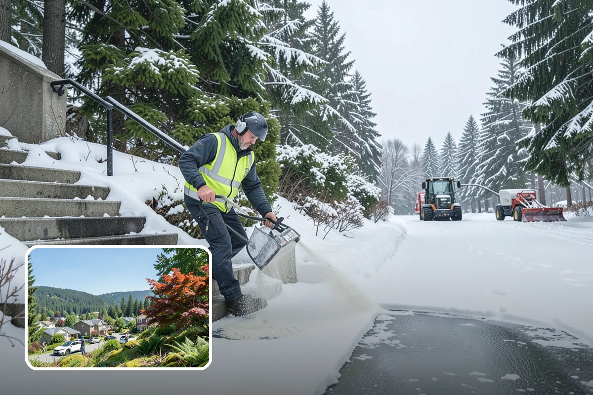 Circular Driveway Snow Removal in Index, Snohomish County, WA - Even clearing around the full loop