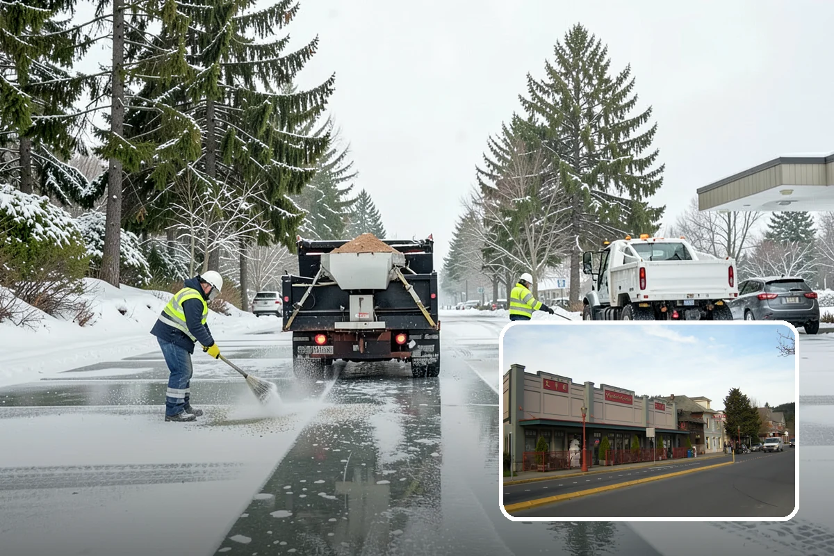 Circular Driveway Snow Removal in Issaquah, King County, WA - Even clearing around the full loop
