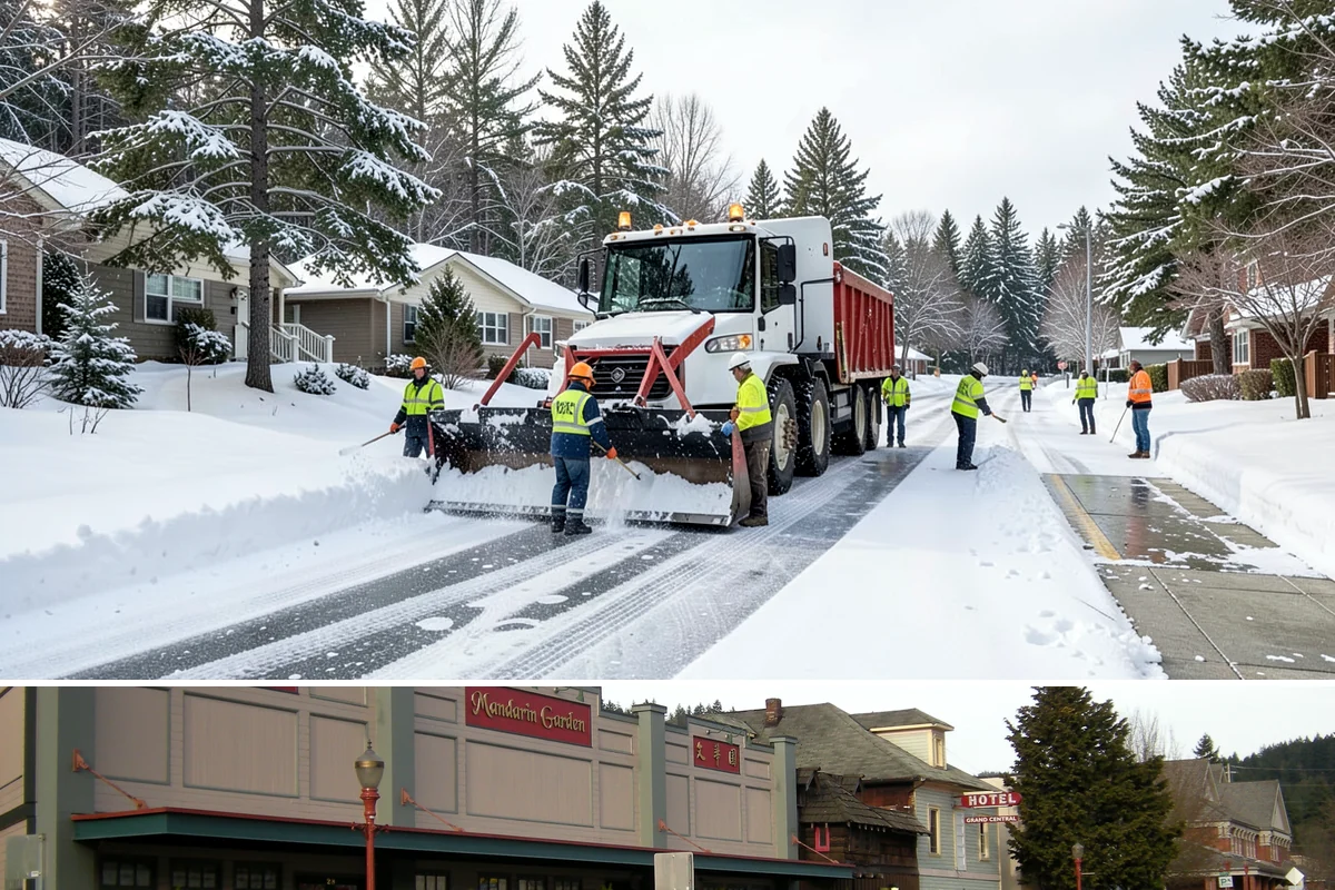 Circular Driveway Snow Removal in Issaquah, King County, WA - Circular driveway service is busiest during lowland snowfalls in midwinter.