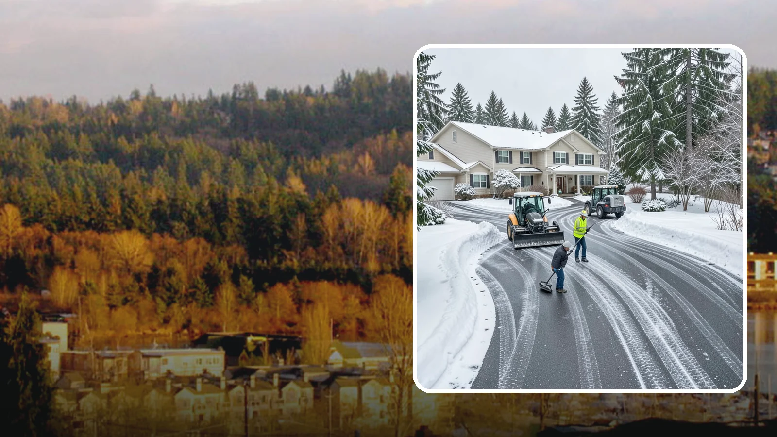 Circular Driveway Snow Removal in Kenmore, King County, WA - We clear curved circular driveways evenly so the full loop stays open and safe.