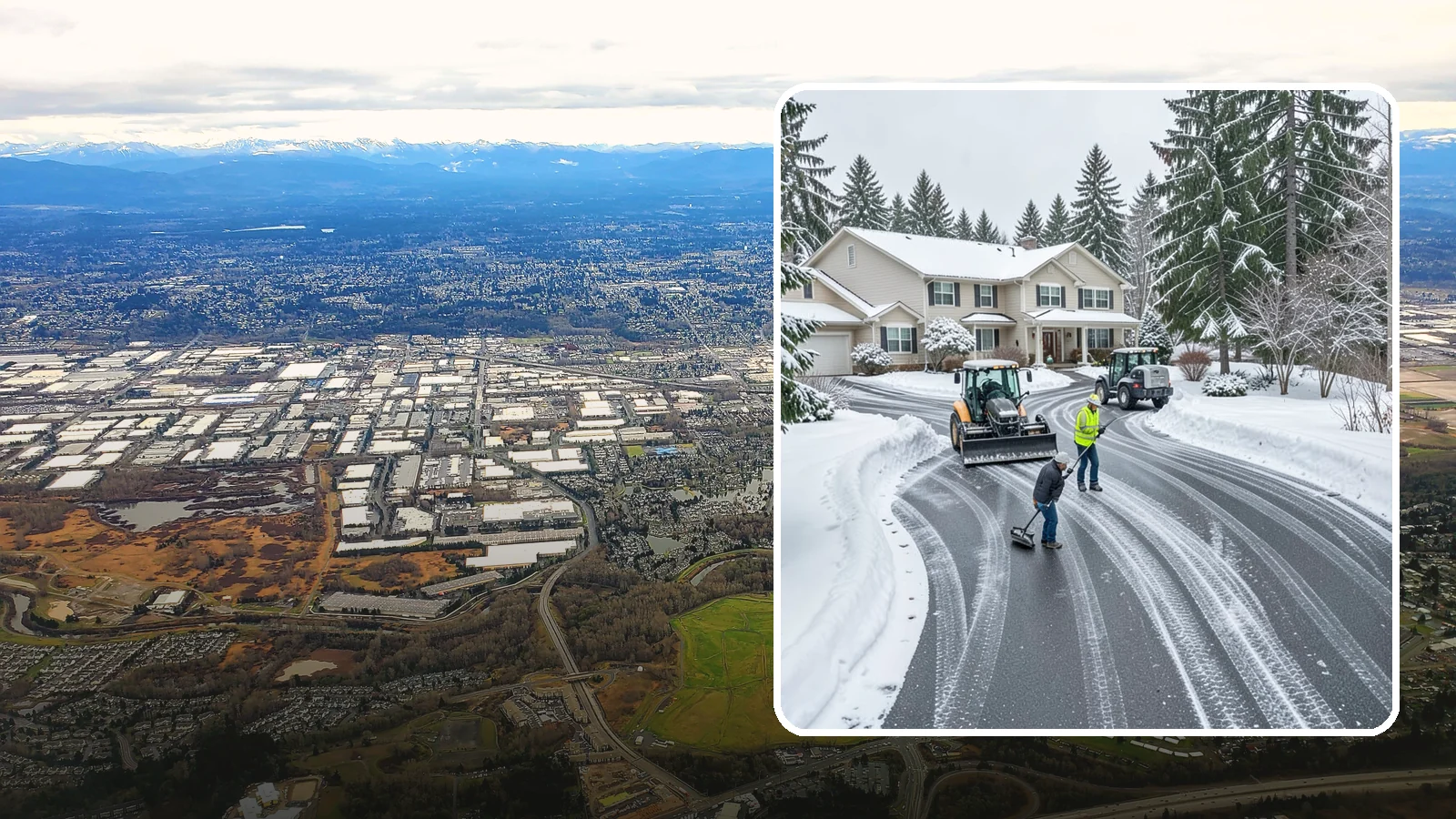 Circular Driveway Snow Removal in Kent, King County, WA - We clear curved circular driveways evenly so the full loop stays open and safe.