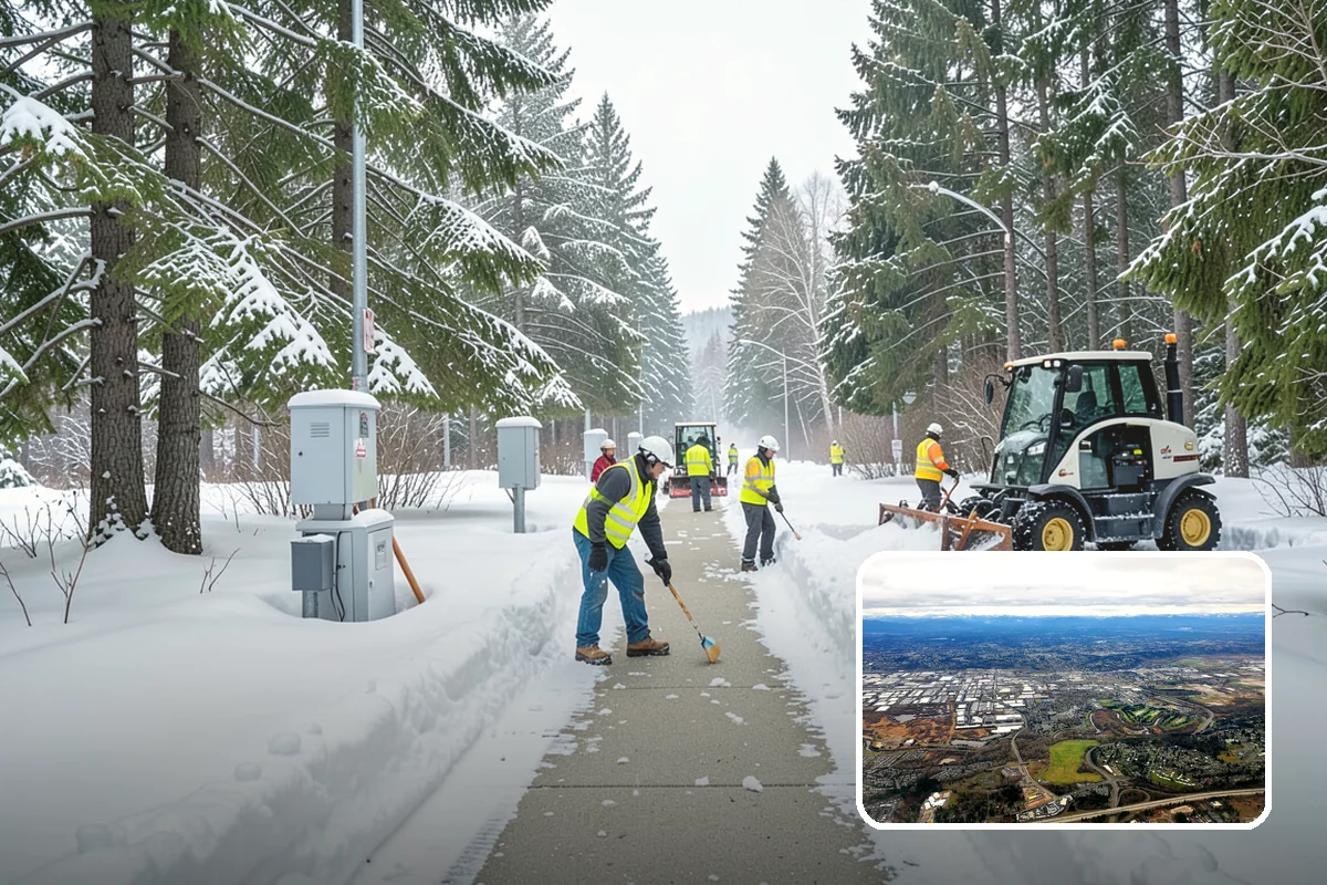Circular Driveway Snow Removal in Kent, King County, WA - Even clearing around the full loop