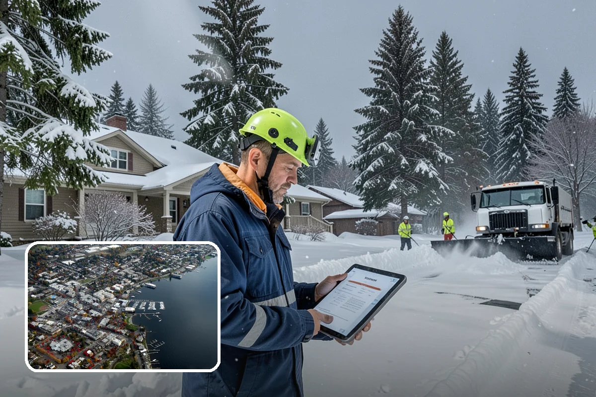Circular Driveway Snow Removal in Kirkland, King County, WA - Even clearing around the full loop