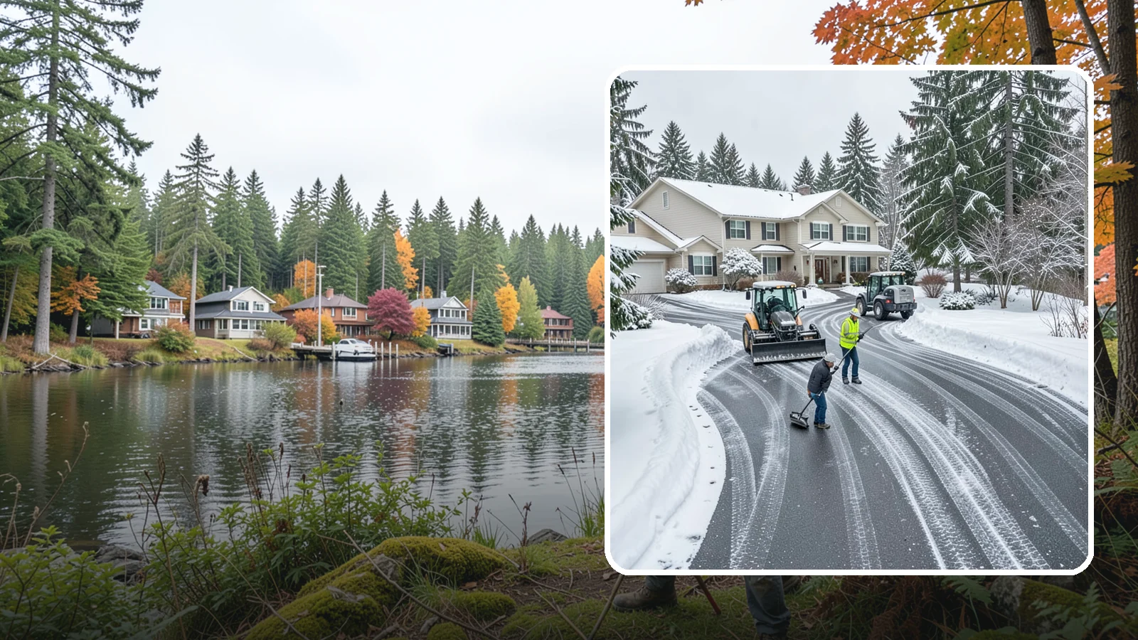 Circular Driveway Snow Removal in La Conner, Skagit County, WA - We clear curved circular driveways evenly so the full loop stays open and safe.