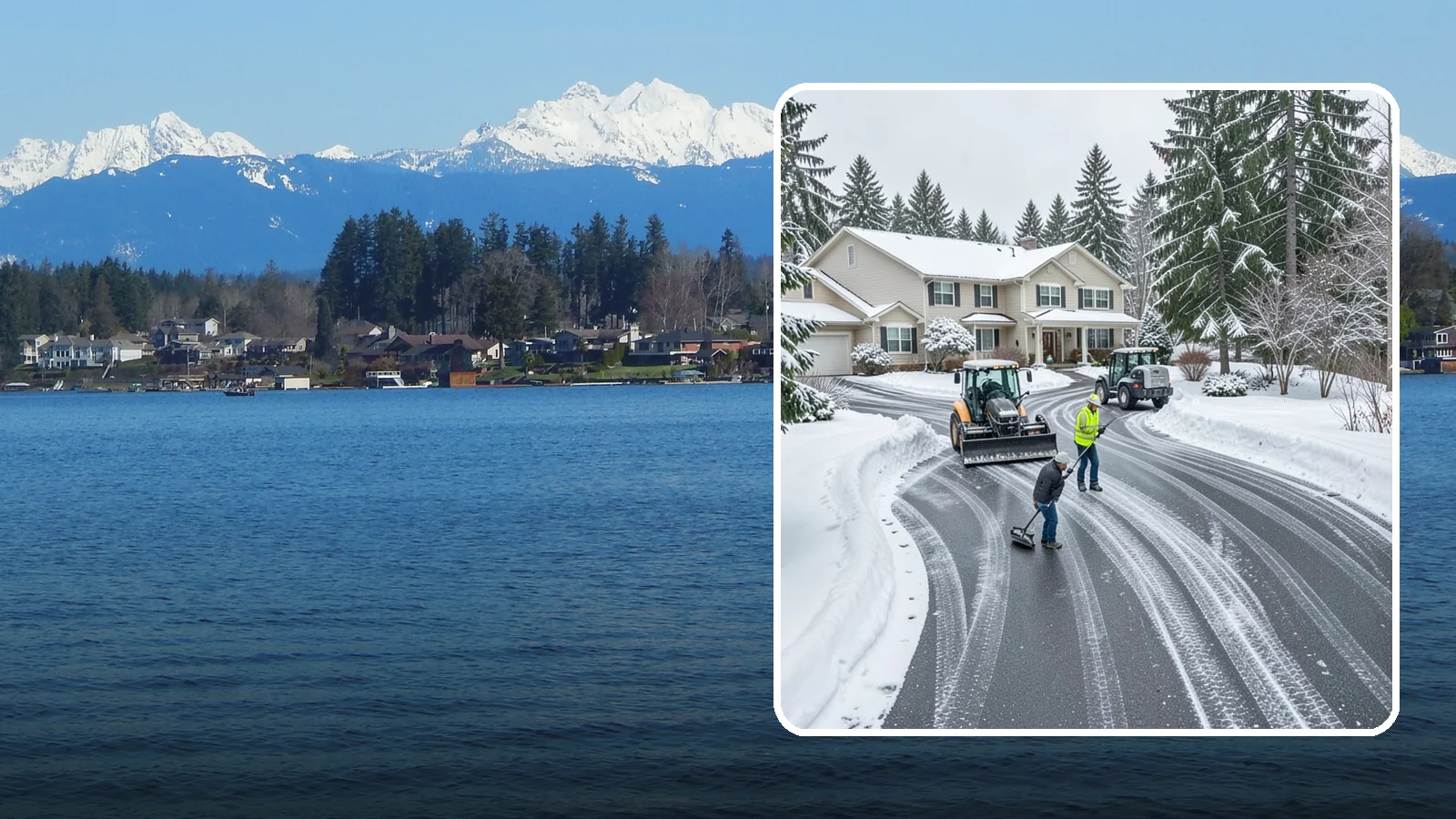 Circular Driveway Snow Removal in Lake Stevens, Snohomish County, WA - We clear curved circular driveways evenly so the full loop stays open and safe.