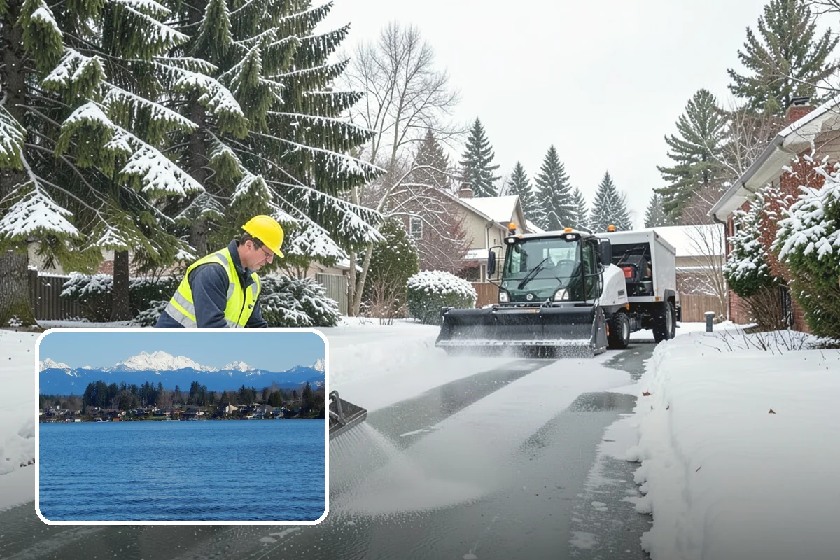 Circular Driveway Snow Removal in Lake Stevens, Snohomish County, WA - Even clearing around the full loop