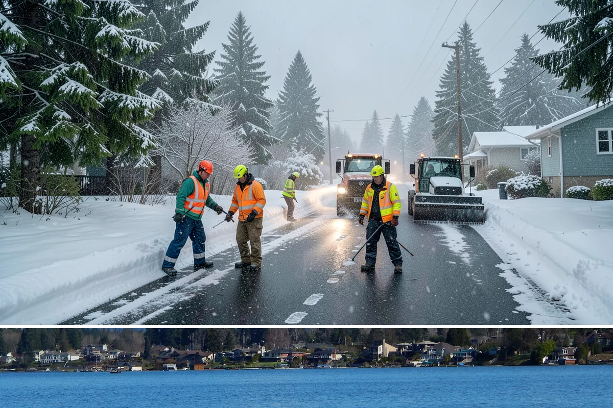 Circular Driveway Snow Removal in Lake Stevens, Snohomish County, WA - Circular driveway service is busiest during lowland snowfalls in midwinter.