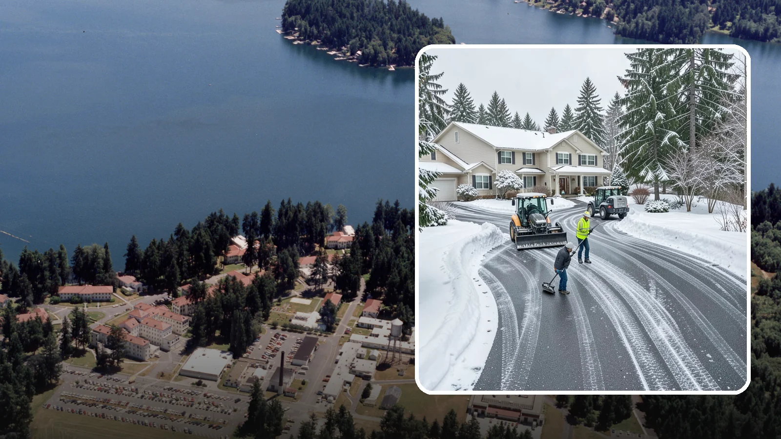 Circular Driveway Snow Removal in Lakewood, Pierce County, WA - We clear curved circular driveways evenly so the full loop stays open and safe.