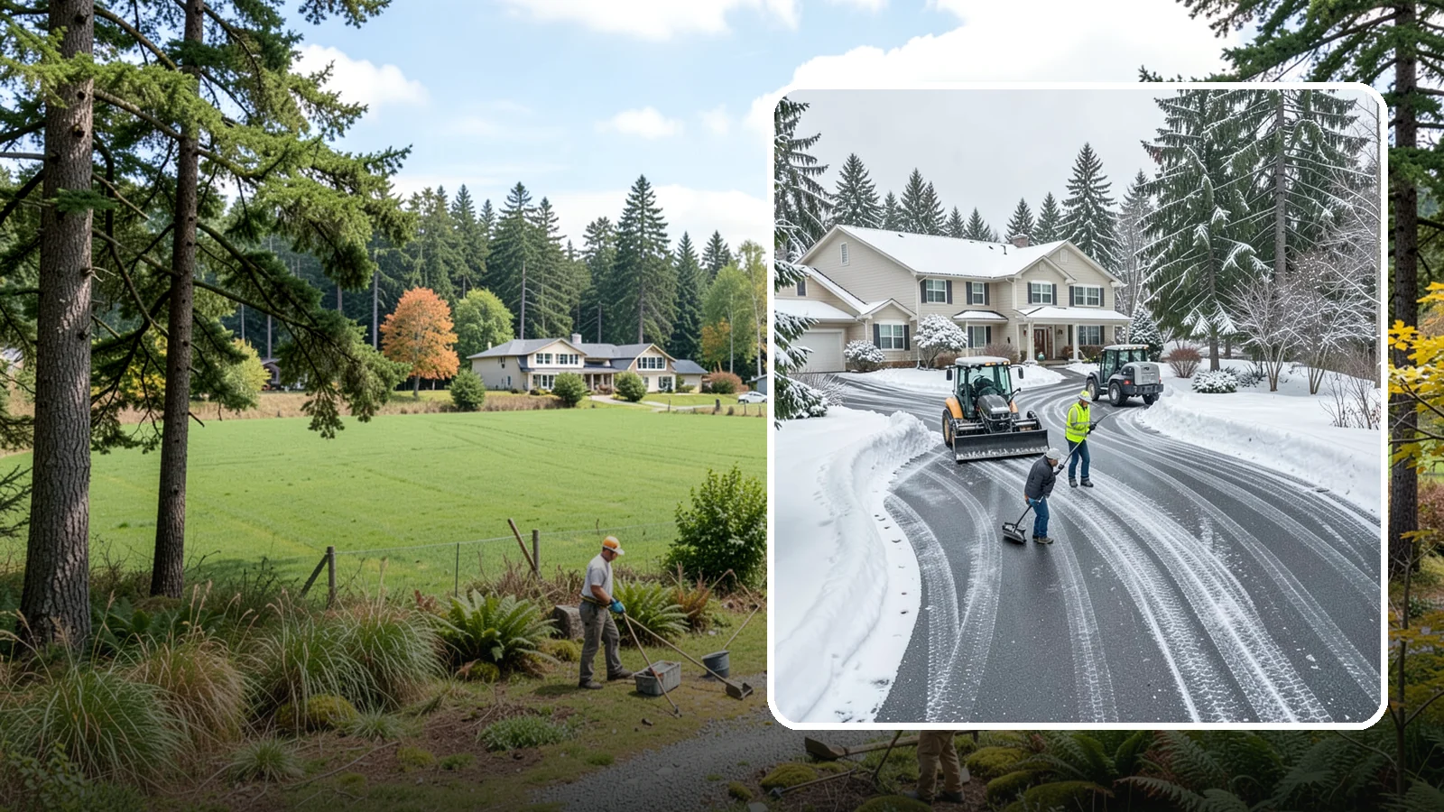 Circular Driveway Snow Removal in Lyman, Skagit County, WA - We clear curved circular driveways evenly so the full loop stays open and safe.