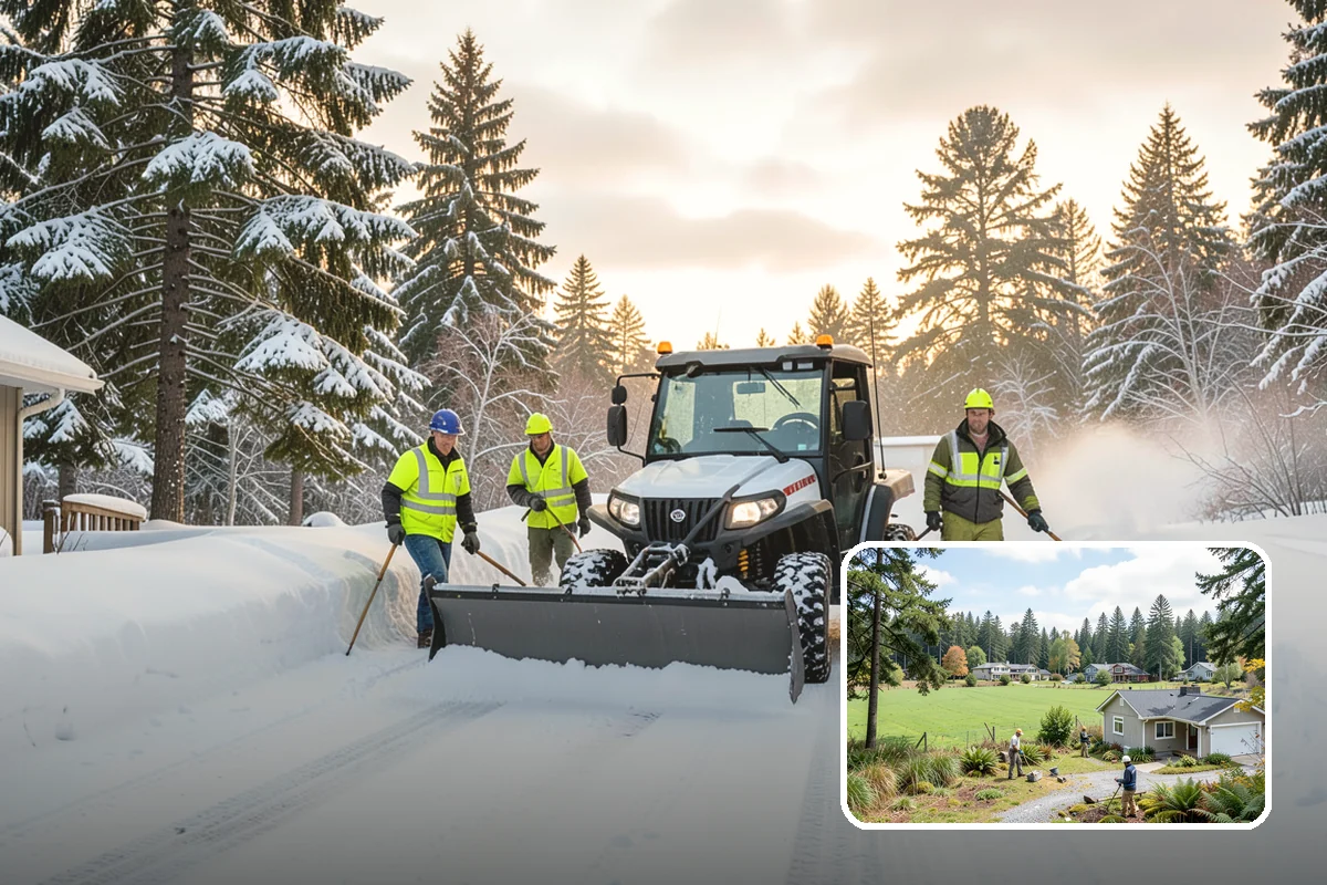 Circular Driveway Snow Removal in Lyman, Skagit County, WA - Even clearing around the full loop