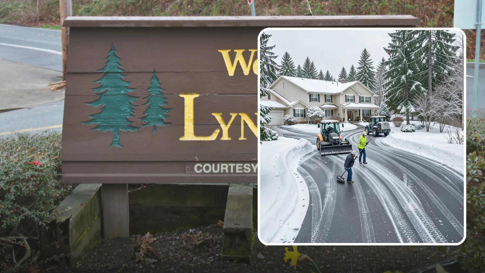 Circular Driveway Snow Removal in Lynnwood, Snohomish County, WA - We clear curved circular driveways evenly so the full loop stays open and safe.