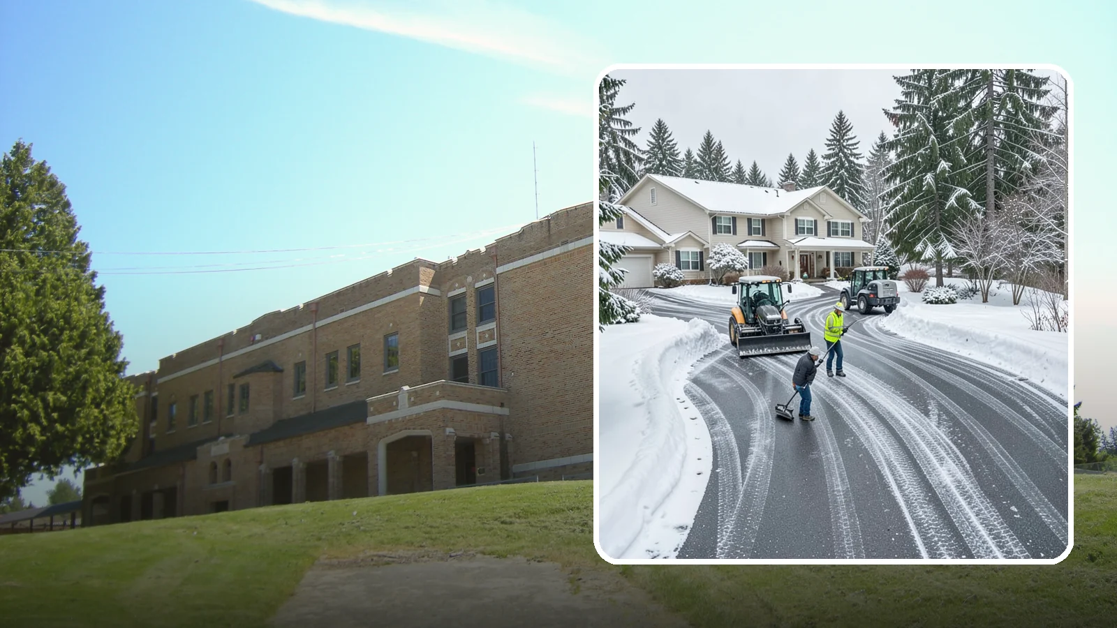 Circular Driveway Snow Removal in Maple Valley, King County, WA - We clear curved circular driveways evenly so the full loop stays open and safe.