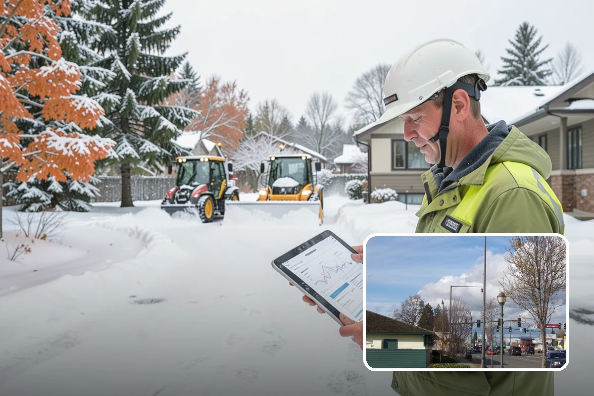 Circular Driveway Snow Removal in Marysville, Snohomish County, WA - Even clearing around the full loop