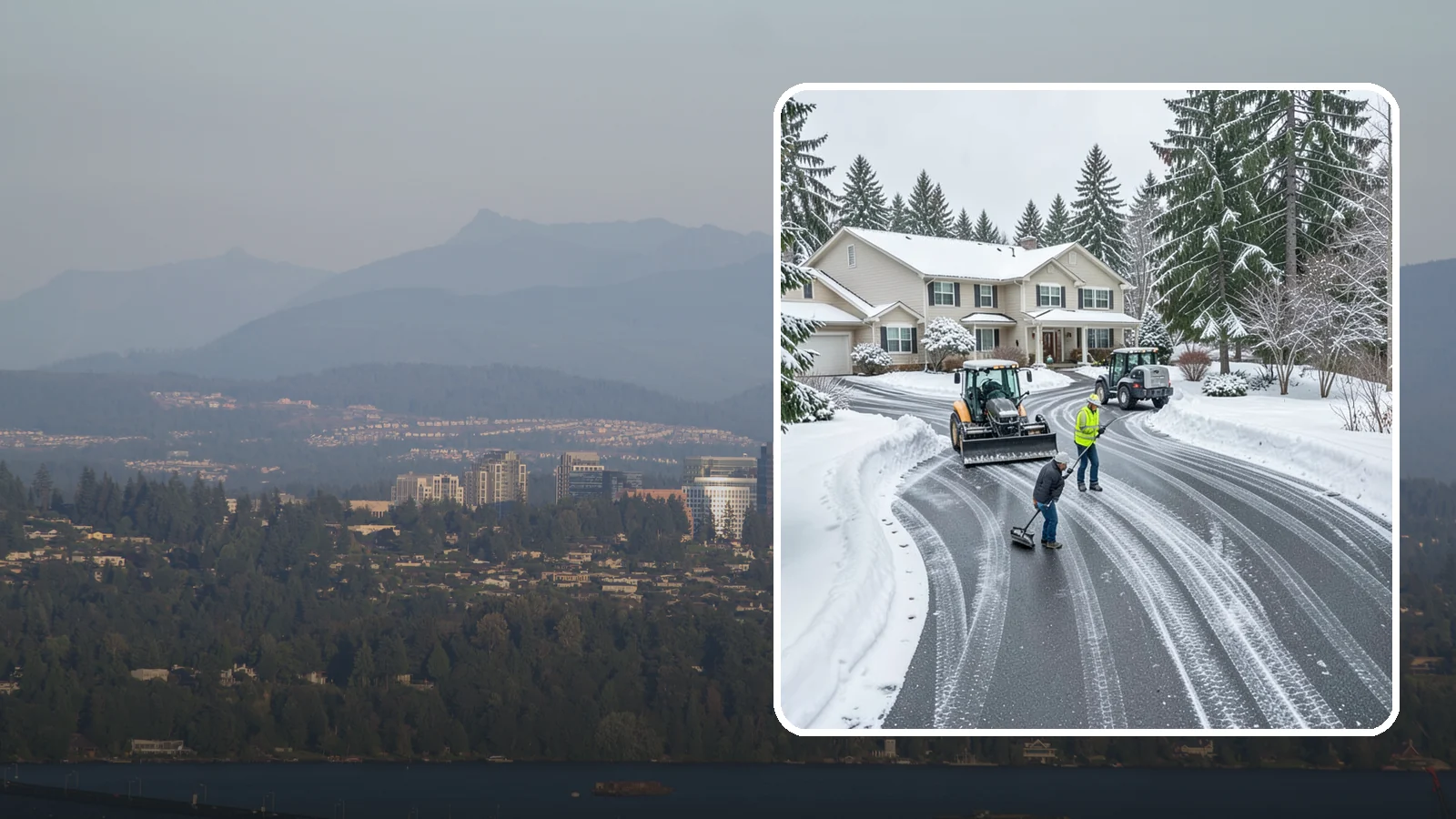 Circular Driveway Snow Removal in Medina, King County, WA - We clear curved circular driveways evenly so the full loop stays open and safe.