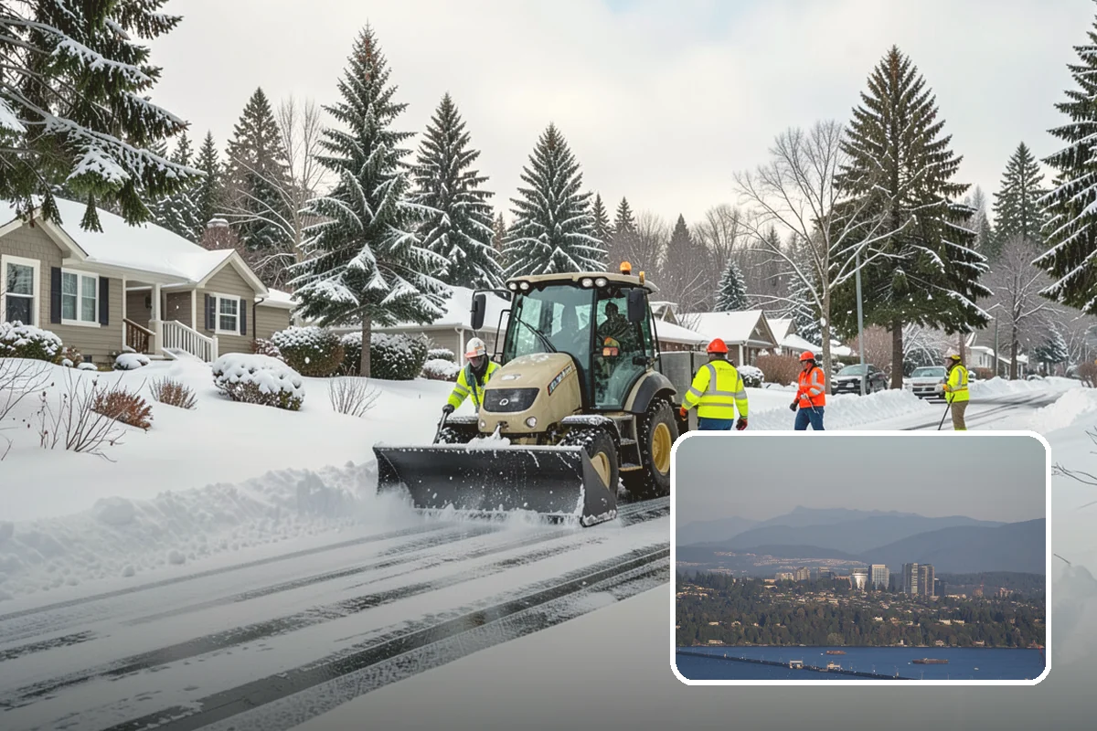 Circular Driveway Snow Removal in Medina, King County, WA - Even clearing around the full loop