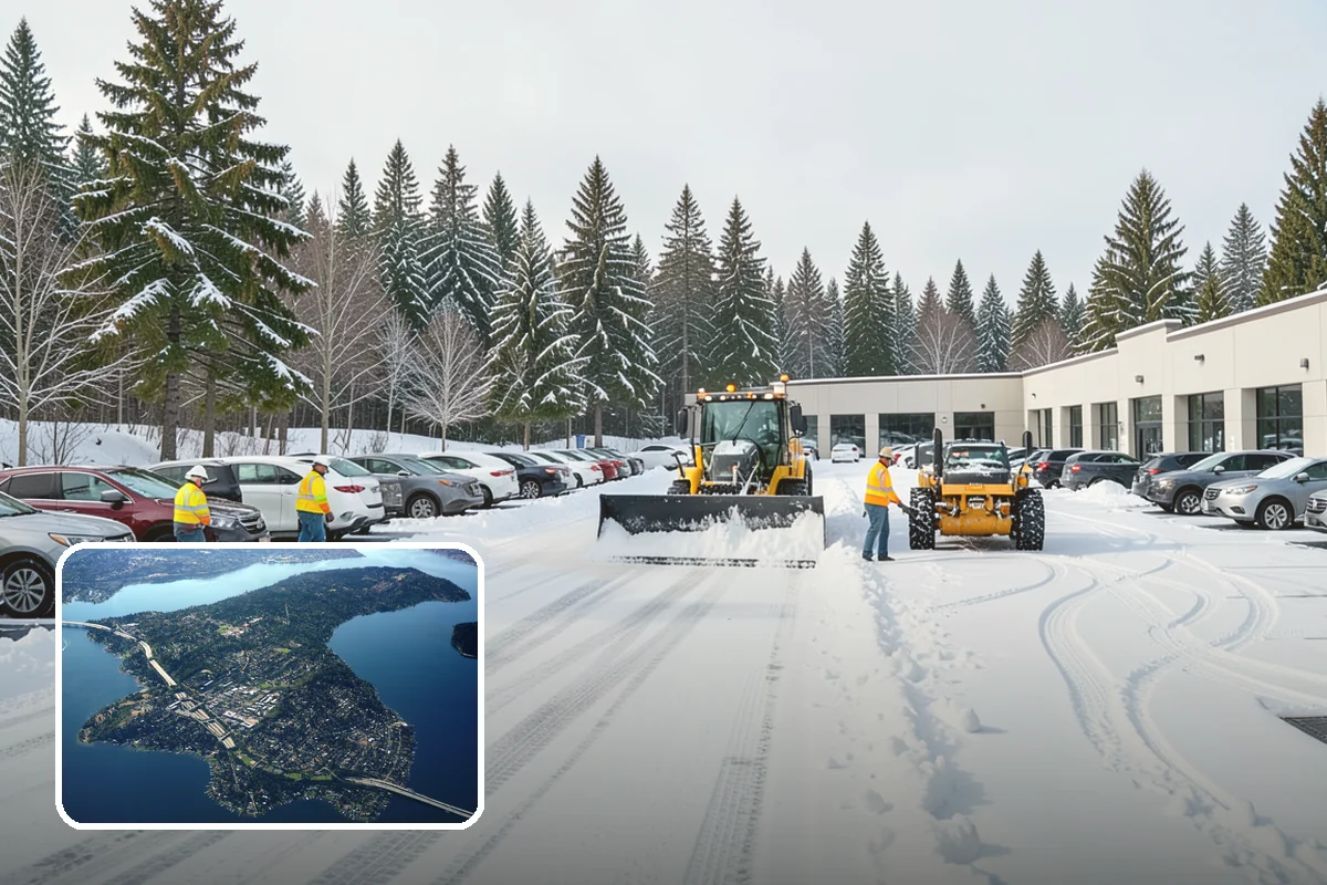 Circular Driveway Snow Removal in Mercer Island, King County, WA - Even clearing around the full loop