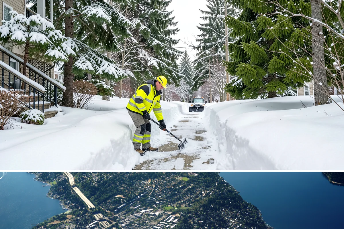 Circular Driveway Snow Removal in Mercer Island, King County, WA - Circular driveway service is busiest during lowland snowfalls in midwinter.
