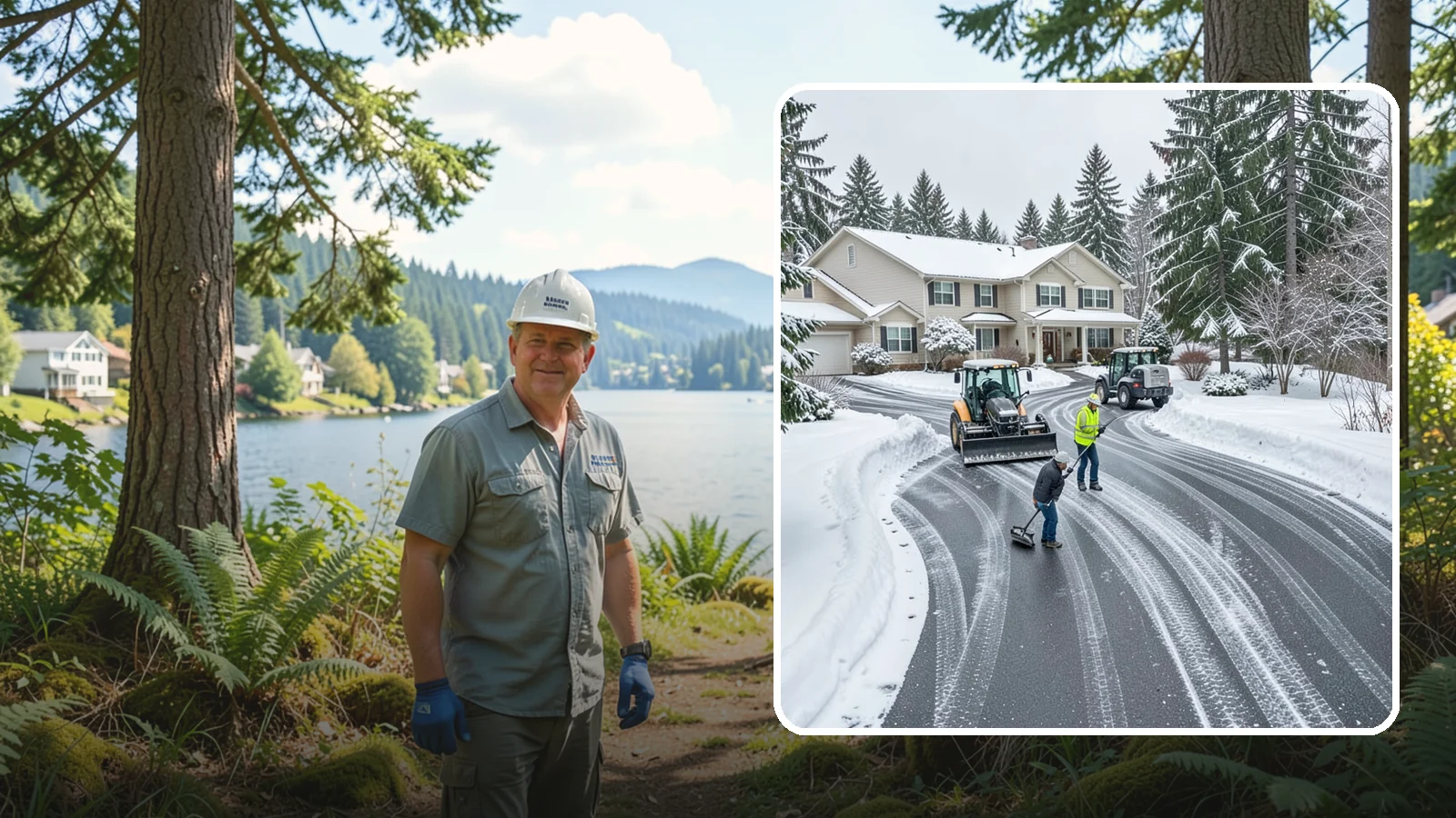 Circular Driveway Snow Removal in Milton, King County, WA - We clear curved circular driveways evenly so the full loop stays open and safe.