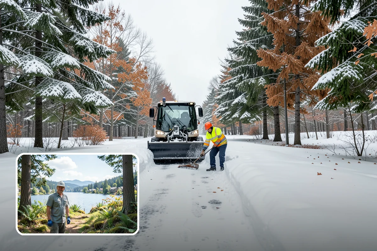 Circular Driveway Snow Removal in Milton, King County, WA - Even clearing around the full loop