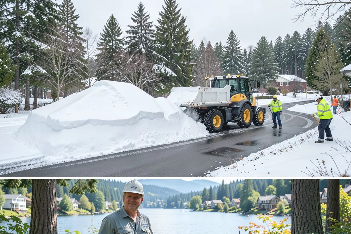 Circular Driveway Snow Removal in Milton, King County, WA - Circular driveway service is busiest during lowland snowfalls in midwinter.