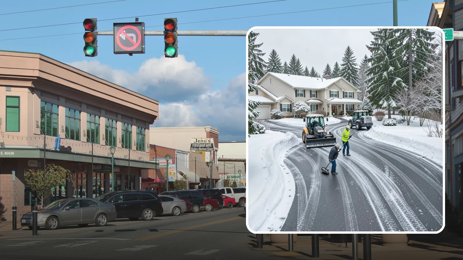 Circular Driveway Snow Removal in Monroe, Snohomish County, WA - We clear curved circular driveways evenly so the full loop stays open and safe.