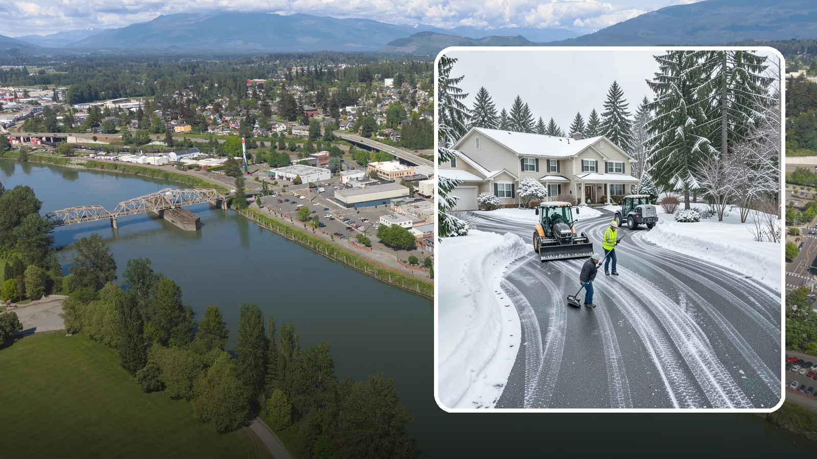 Circular Driveway Snow Removal in Mount Vernon, Skagit County, WA - We clear curved circular driveways evenly so the full loop stays open and safe.