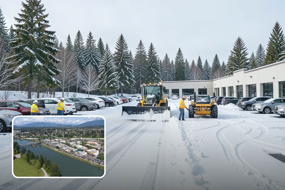 Circular Driveway Snow Removal in Mount Vernon, Skagit County, WA - Even clearing around the full loop