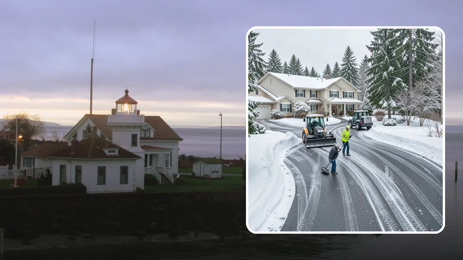 Circular Driveway Snow Removal in Mukilteo, Snohomish County, WA - We clear curved circular driveways evenly so the full loop stays open and safe.