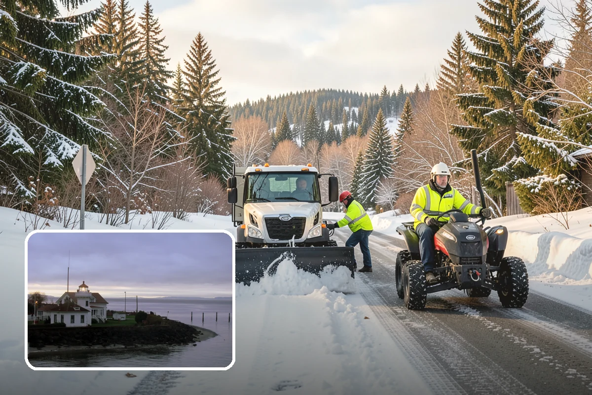 Circular Driveway Snow Removal in Mukilteo, Snohomish County, WA - Even clearing around the full loop