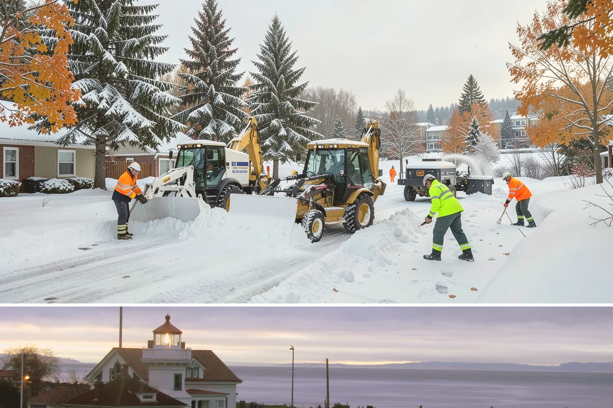 Circular Driveway Snow Removal in Mukilteo, Snohomish County, WA - Circular driveway service is busiest during lowland snowfalls in midwinter.