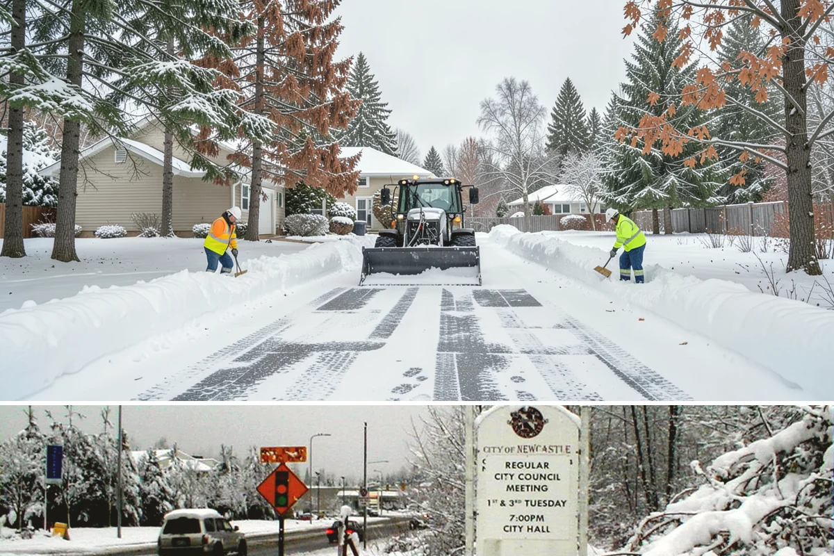 Circular Driveway Snow Removal in Newcastle, King County, WA - Circular driveway service is busiest during lowland snowfalls in midwinter.
