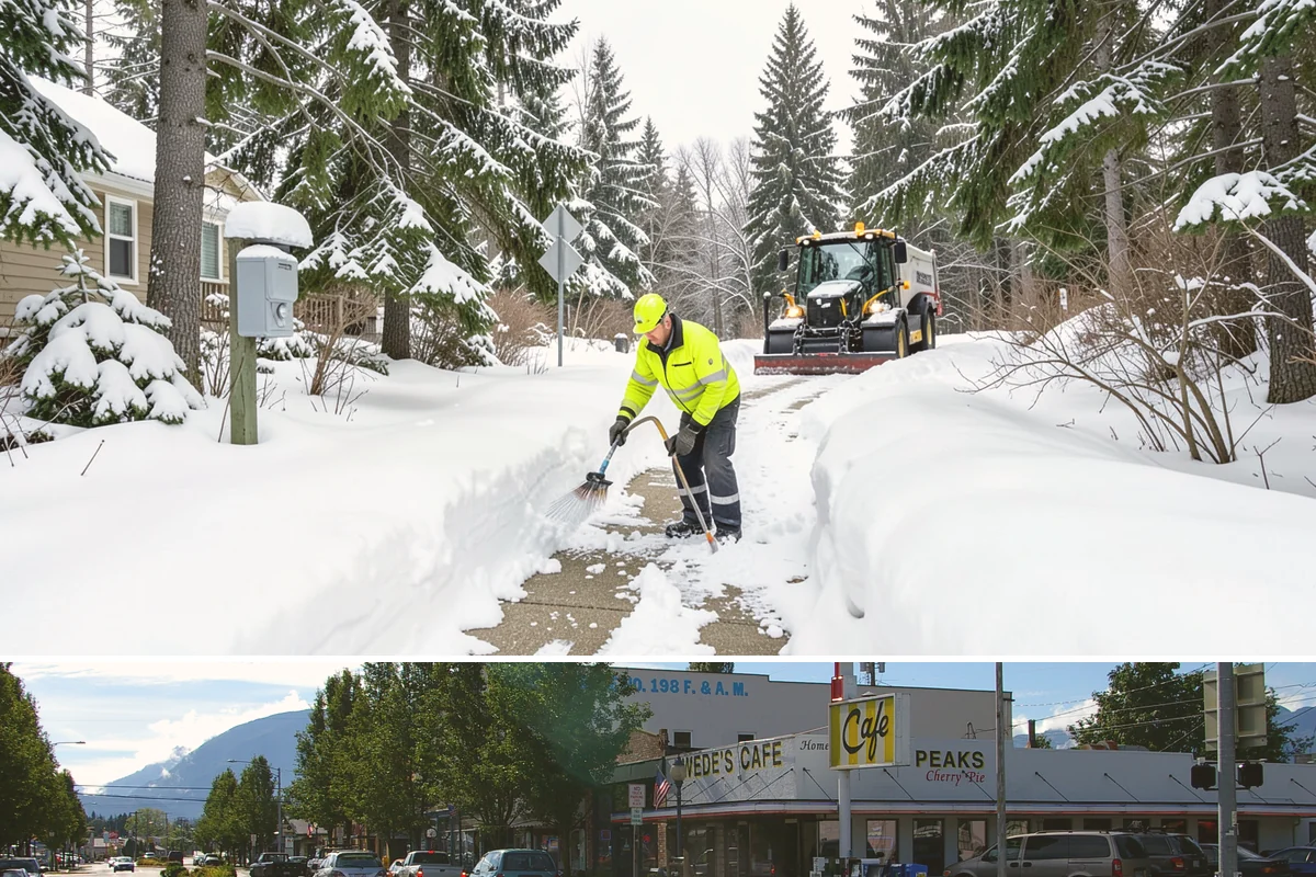 Circular Driveway Snow Removal in North Bend, King County, WA - Circular driveway service is busiest during lowland snowfalls in midwinter.