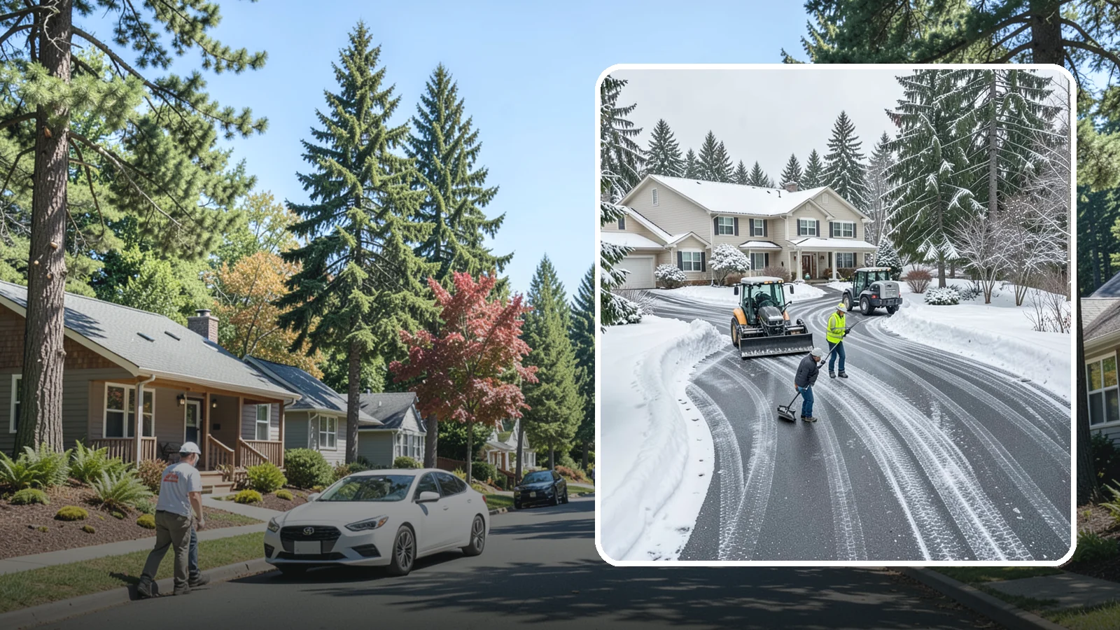 Circular Driveway Snow Removal in Orting, Pierce County, WA - We clear curved circular driveways evenly so the full loop stays open and safe.