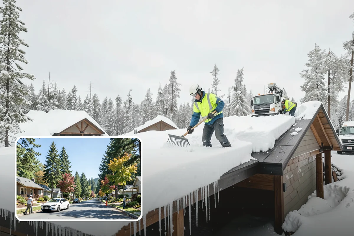 Circular Driveway Snow Removal in Orting, Pierce County, WA - Even clearing around the full loop