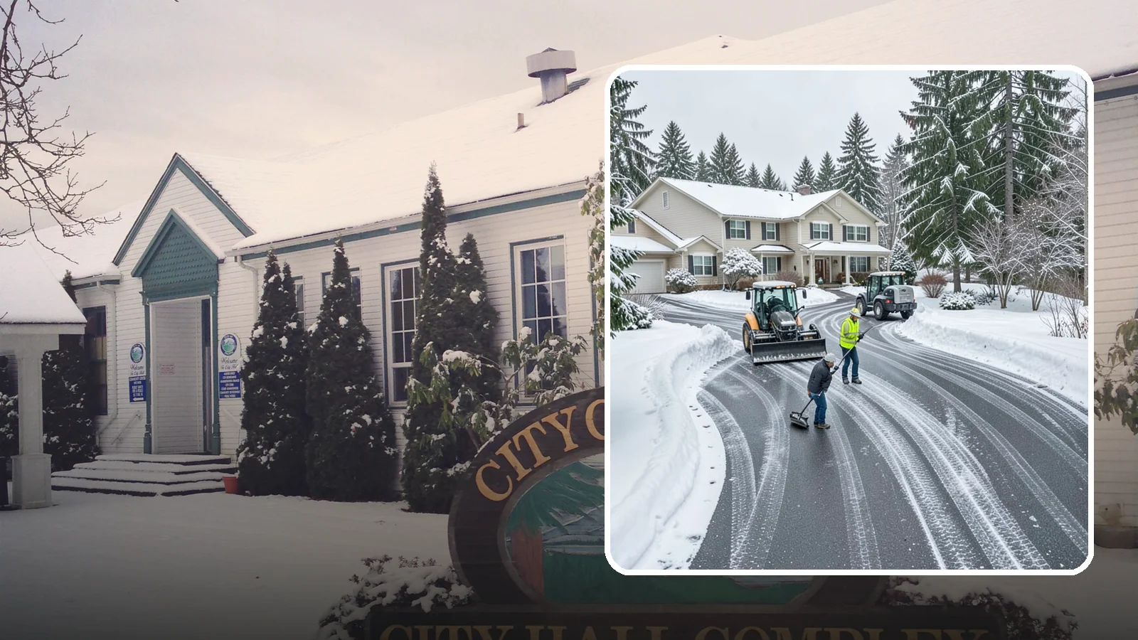Circular Driveway Snow Removal in Pacific, King County, WA - We clear curved circular driveways evenly so the full loop stays open and safe.